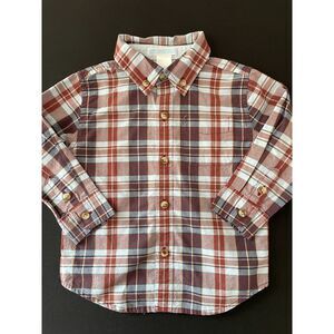 ~ Janie and Jack 12-18mo Button Down Shirt Plaid Blue Navy Burgundy Tan Cotton